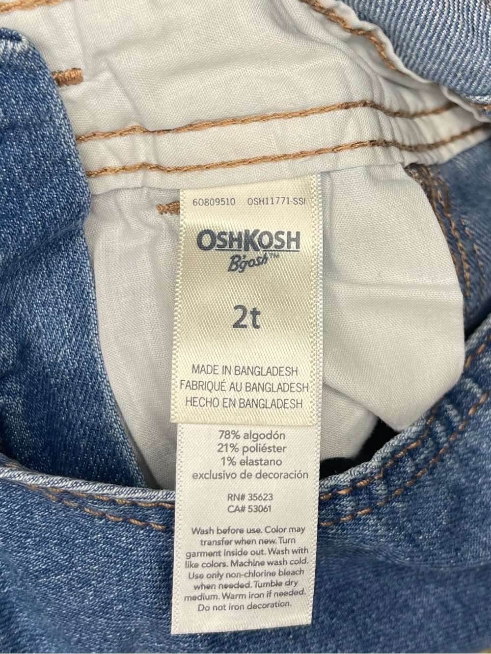 OshKosh B'gosh Blue Denim Floral Embroidered Kids Short Overalls - Picture 3 of 4